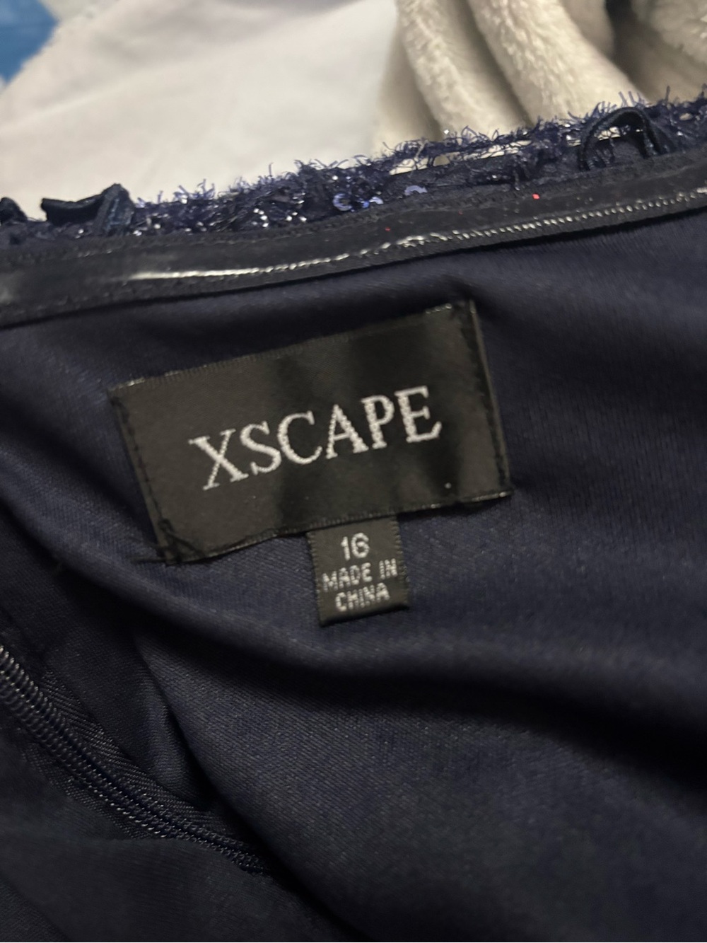 Xscape Navy One-Shoulder Sequin Evening Gown - Picture 5 of 5